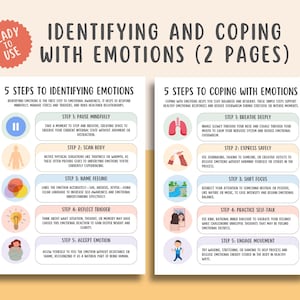 Identifying & Coping with Emotions (2 Pages) for Teens and Adults, Mental Health Printable, Feelings Coping Chart, SEL Activity Therapy Tool