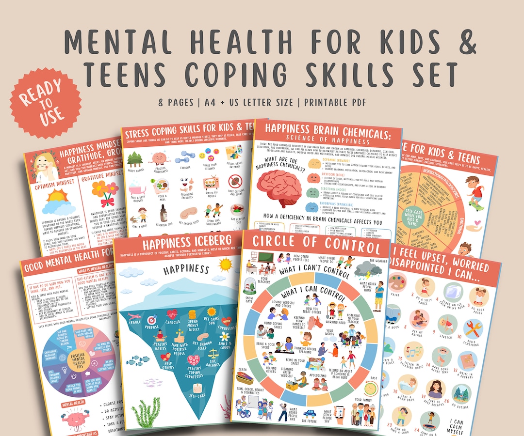 Mental Health Coping Skills Printable Bundle for Kids & Teens, 8 Pages ...