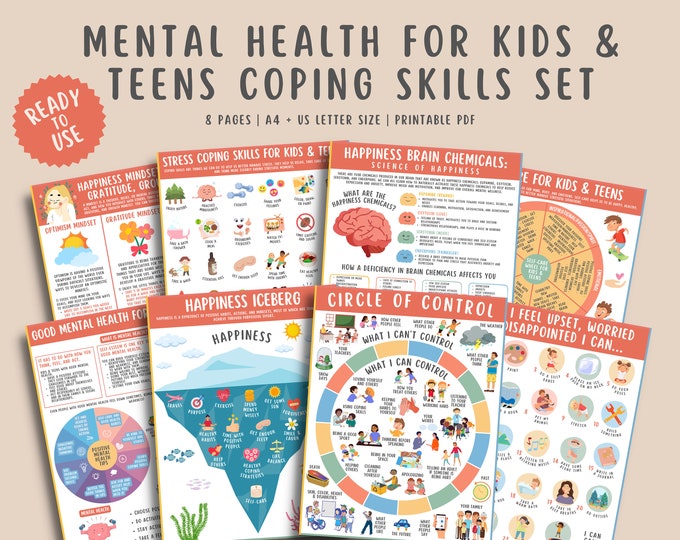 Feelings Emotions Coping Skills Bundle Set for Teens Kids 8 Pgs, Social ...