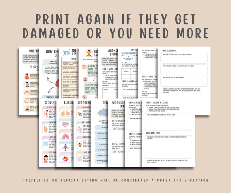 C-PTSD Trauma Healing Worksheets (15 Pages) Complex PTSD, Childhood Trauma, Trauma Processing, Self Compassion, Breaking The C-PTSD Cycle