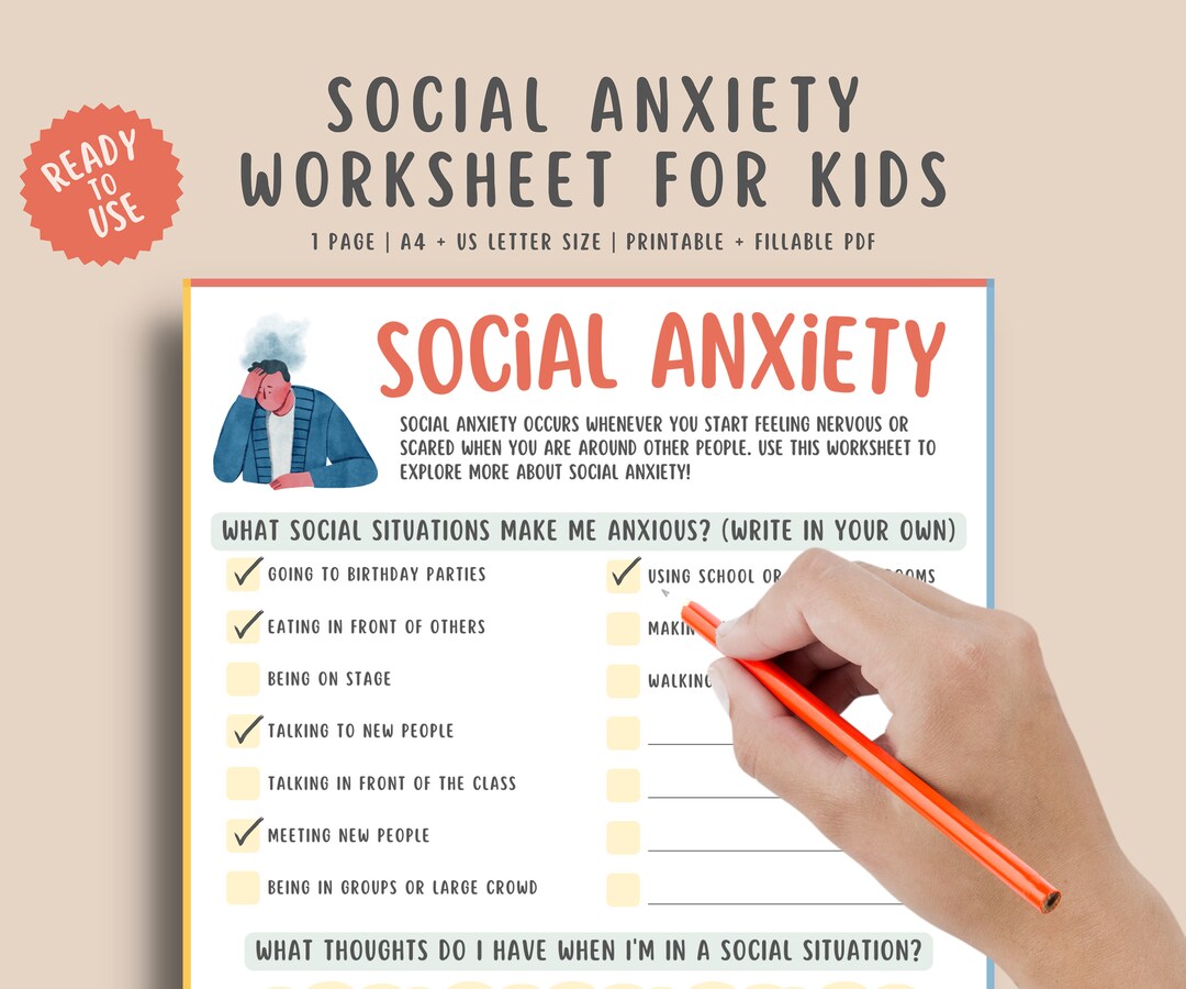 Social Anxiety Worksheet for Kids Teens & Children Social Etsy
