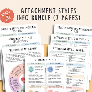 Attachment Styles Handouts (7 Pages) Relationship Patterns Print, Therapy Office Wall Art, Attachment Theory, Psychotherapy, Healthy Tools