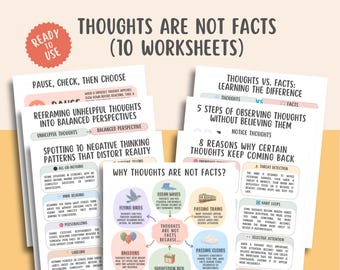 Thoughts Are Not Facts Worksheets, Thought Reframing, Cognitive Distortions, Overthinking Help, Intrusive Thoughts, Rumination Recovery