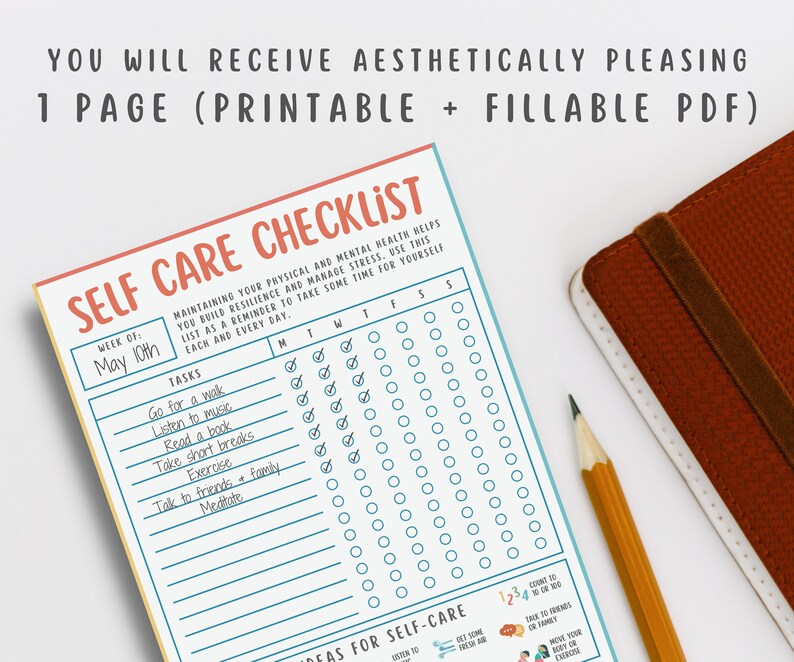 Self Care Checklist Printable for Teachers and Children Self Etsy