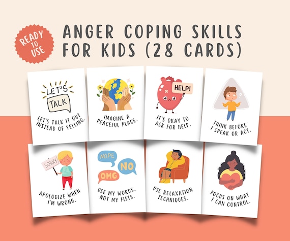 28 Anger Coping Skills Flashcards Calming Corner, Understanding Angry Child Mental Health Awareness Grounding Strategies School Counselor