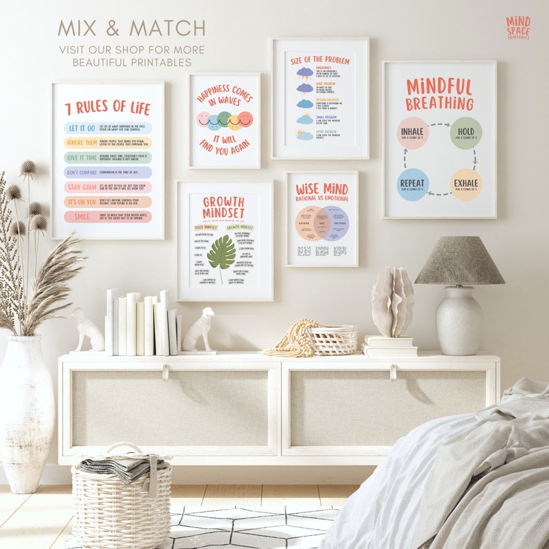 7 Rules of life poster, happy affirmations print, therapy office decor, motivation quote, feelings poster,life rules, social psychology, SEL image 8