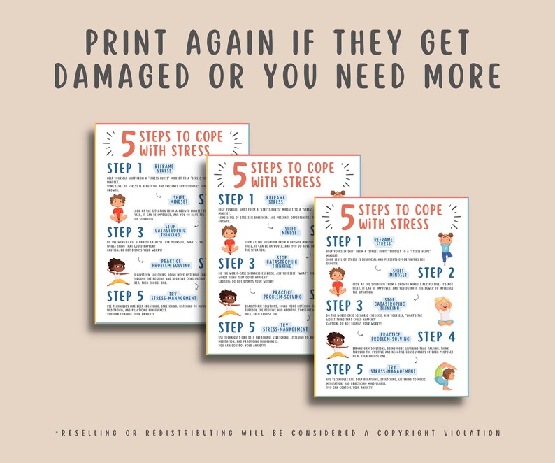 5 Stress Coping Steps Handout for Teens &amp; Kids Mental Health - Etsy