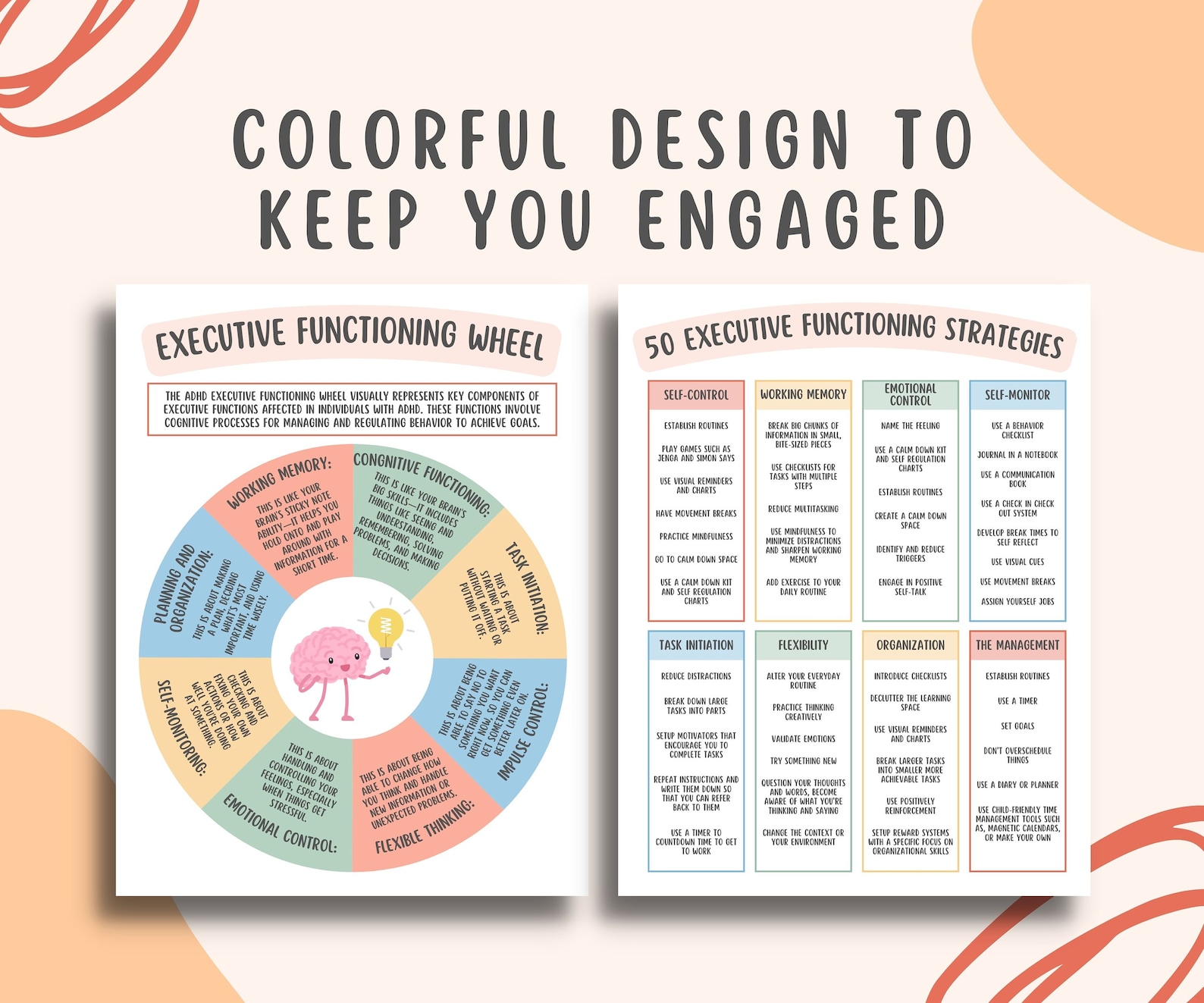 ADHD Executive Functioning Wheel With 50 Strategies, ADHD Coping ...