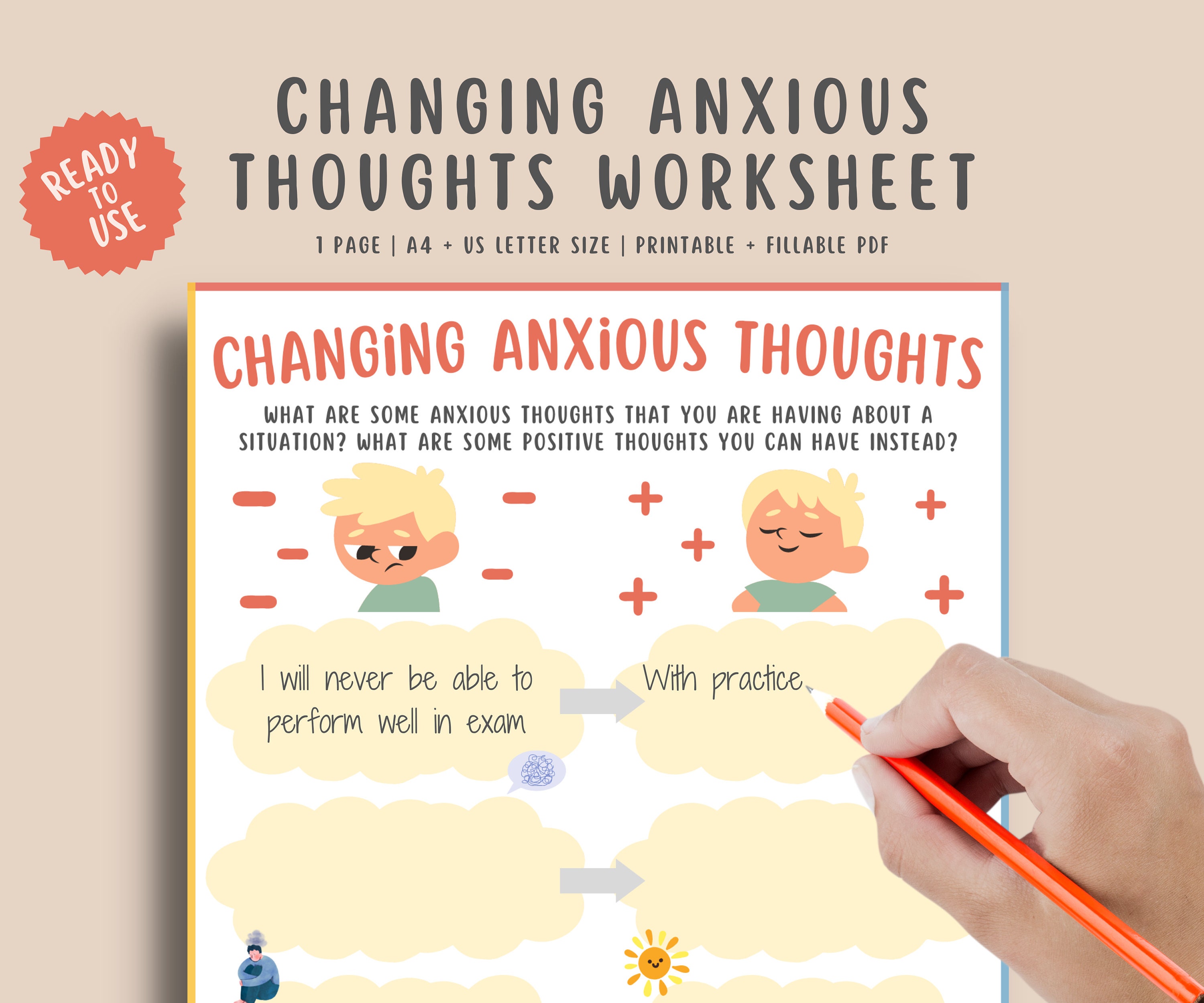 Changing Anxious Thoughts Worksheet for Kids and Teens, Challenging ...