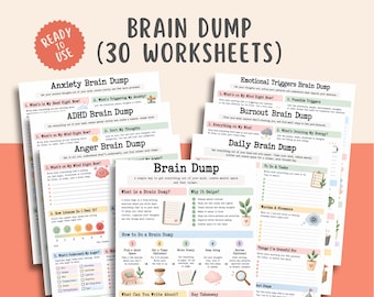 Brain Dump Worksheets, Overthinking Relief, Anxiety Journal, Mental Clutter, Mind Dump Prompts, Stress Relief Activities, ADHD Organization