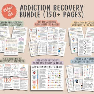 Paquete para la recuperación de adicciones, hojas de trabajo para la sobriedad, herramientas para la prevención de recaídas, habilidades para controlar los antojos, material imprimible para terapia, guía del cuaderno de trabajo para la recuperación.