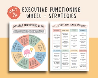 ADHD Executive Functioning Wheel with 50 Strategies, ADHD coping, Autism therapeutic aids, mental health, psychologist handouts, CBT Therapy