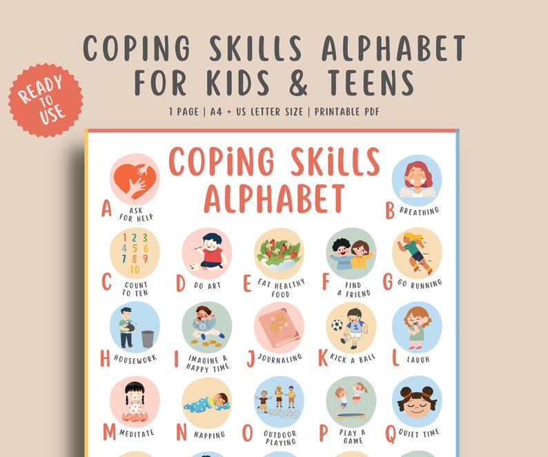 Alphabet coping skills for kids teens grounding techniques social