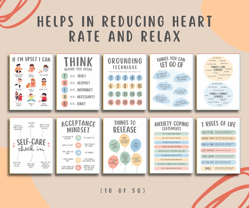 50 Calming Corner Poster Calm Down Self Regulation Social Emotional Classroom Feelings Chart Bundle Printable Wall Decor Mindful Breathing
