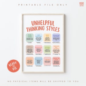 Unhelpful thinking styles, cognitive distortions poster, cbt poster, therapy office, cognitive biases, thinking errors print, therapist