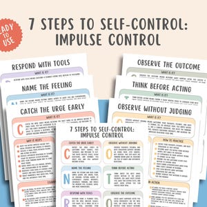 7 Steps to Self Control, Impulse Control Worksheets, Self Regulation Skills, CBT Coping Tools, Therapy Printable, Emotional Regulation Guide