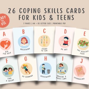 26 tarjetas de habilidades de afrontamiento para niños y adolescentes, estrategias de afrontamiento, rincón de calma, alivio de la ansiedad, autorregulación, aprendizaje socioemocional consciente