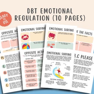 10 DBT Emotional Regulation Worksheets, Emotional Surfing, Dialectical behavior therapy, Mental Health Workbook Journal, Counseling tool