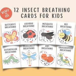 12 Insects Breathing Flashcards, Children Mindful Coping Skills Grounding Technique Calming strategies finger tracing, School Counselor