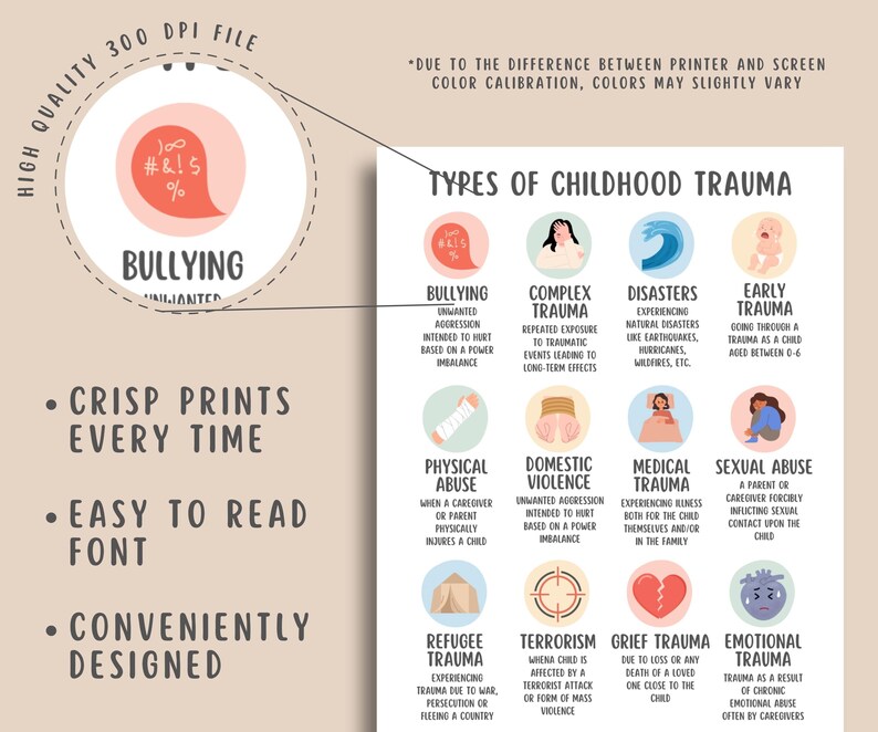 Childhood Trauma Healing Worksheets (19 Pages), Reparenting Inner Child Healing,  Somatic Coping Skills, PTSD, Crisis Therapy, Panic Attacks