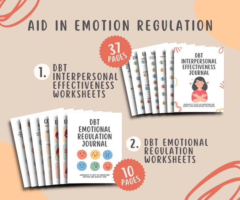 115 DBT Coping Skills Worksheets, Interpersonal Relationships, Distress Tolerance, Personal Boundaries, Emotional Regulation