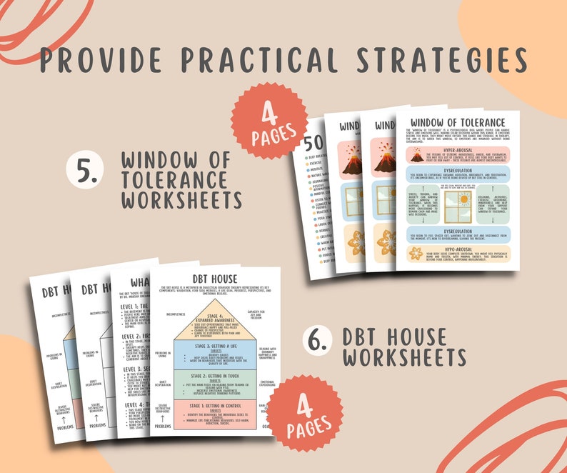 115 DBT Coping Skills Worksheets, Interpersonal Relationships, Distress Tolerance, Personal Boundaries, Emotional Regulation