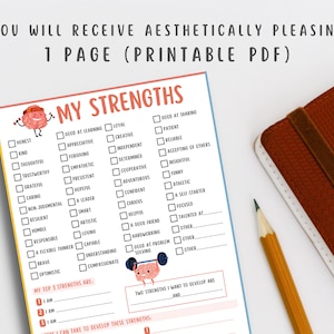 My Strengths Worksheet for Kids & Teens, Self Esteem Journal Children ...