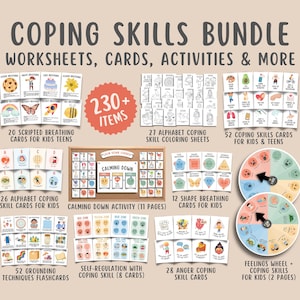 Coping Skills Bundle for kids (238 Items) Mindful Breathing Exercises Kids Calming Down Corner Strategies Mindfulness Poster Therapy Toolbox