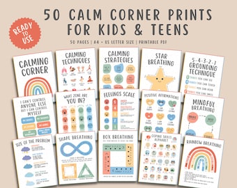 50 Calming Corner Poster Calm Down Self Regulation Social Emotional Classroom Feelings Chart Bundle Printable Wall Decor Mindful Breathing
