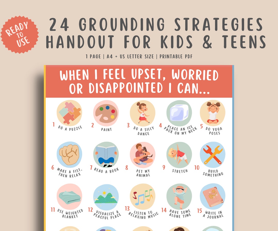 24 Grounding Strategies for Kids Teens, Calming Techniques Chart, Calm