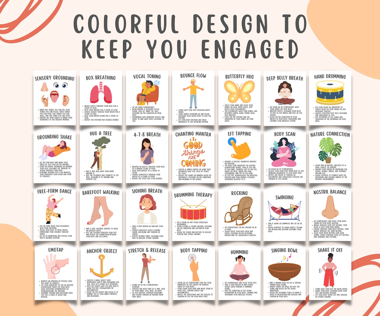 28 Somatic Therapy Coping Skill Cards for Nervous System Regulation ...