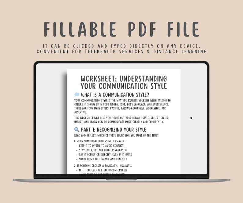 Printable communication styles worksheets for adults to improve assertive communication, emotional expression, and conflict resolution. Perfect for therapy sessions, self-help, personal growth, and mental health support. These PDF tools help develop effective communication skills in relationships and daily life. Ideal for counselors, coaches, and individuals working on boundaries, active listening, and healthy interactions. Instant digital download for easy use.