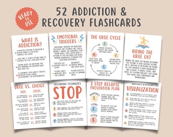52 Addiction Recovery Flashcards, Sobriety Coping Skills, Relapse Prevention Plan, Addiction Therapy Mental Health Tool, Recovery Support