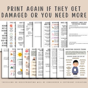 Childhood Trauma Healing Worksheets (19 Pages), Reparenting Inner Child Healing,  Somatic Coping Skills, PTSD, Crisis Therapy, Panic Attacks