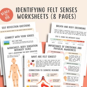 Felt Senses identificeren (8 pagina's) werkbladen somatische therapie, PTSS, sensorisch bewustzijn, sensorische verwerking en taal, interoceptie