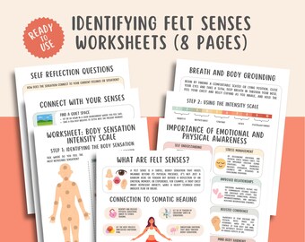 Identifying Felt Senses (8 Pages) Somatic Therapy Worksheets, PTSD Sensory Awareness, Sensory Processing & Language, Interoception