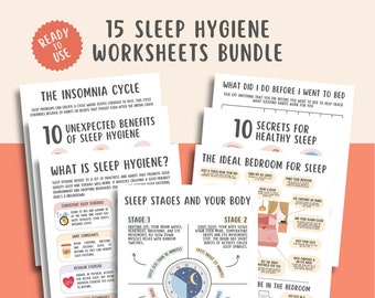 15 Sleep Hygiene Worksheets, Sleep Journal & Tracker, Military Sleeping Method, Sleeping Habits, Coping Skills, Insomnia Education Bundle