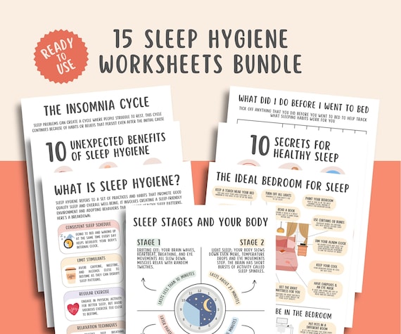 15 Sleep Hygiene Worksheets, Sleep Journal & Tracker, Military Sleeping Method, Sleeping Habits, Coping Skills, Insomnia Education Bundle