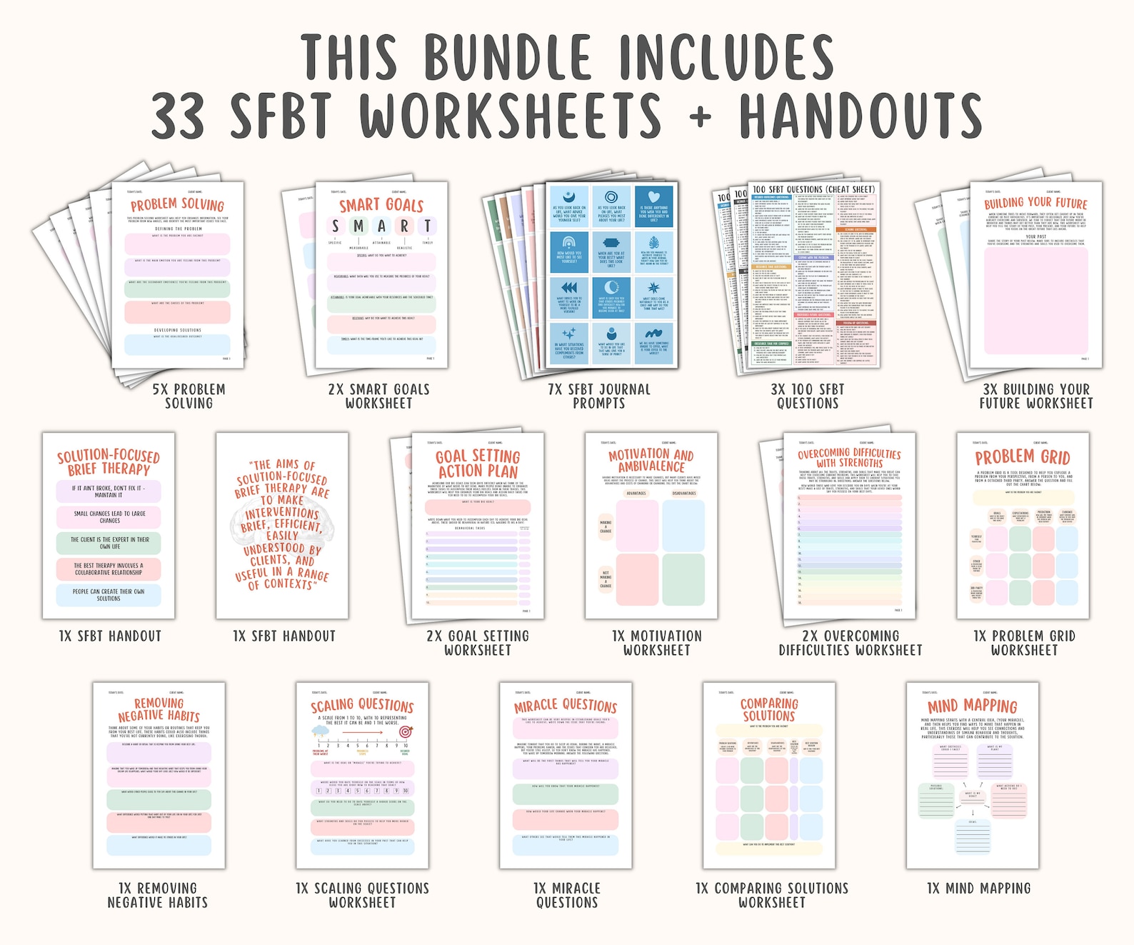 Solution Focused Therapy Worksheets, SFBT Worksheets, SFBT Questions ...
