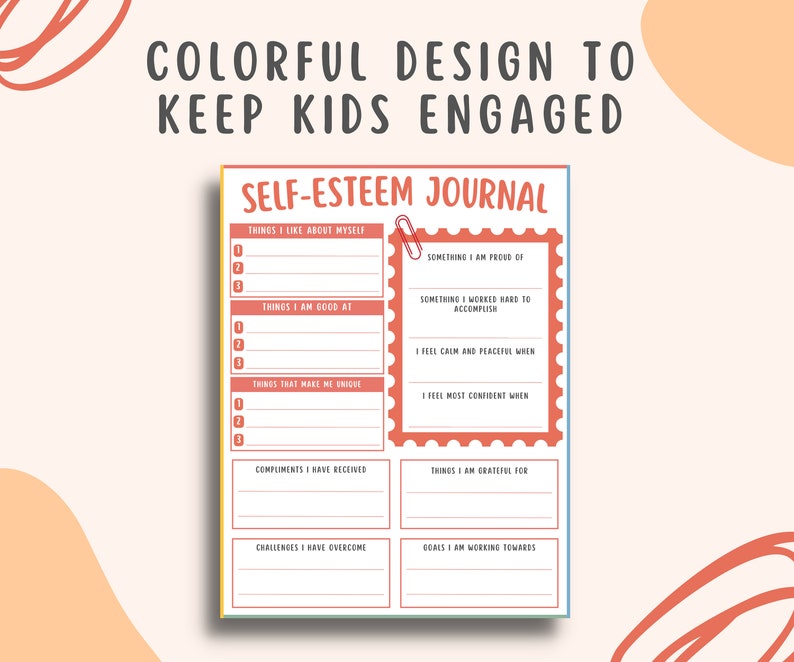 Self Esteem Journal Worksheet for Kids Teens, Growth Mindset Children ...