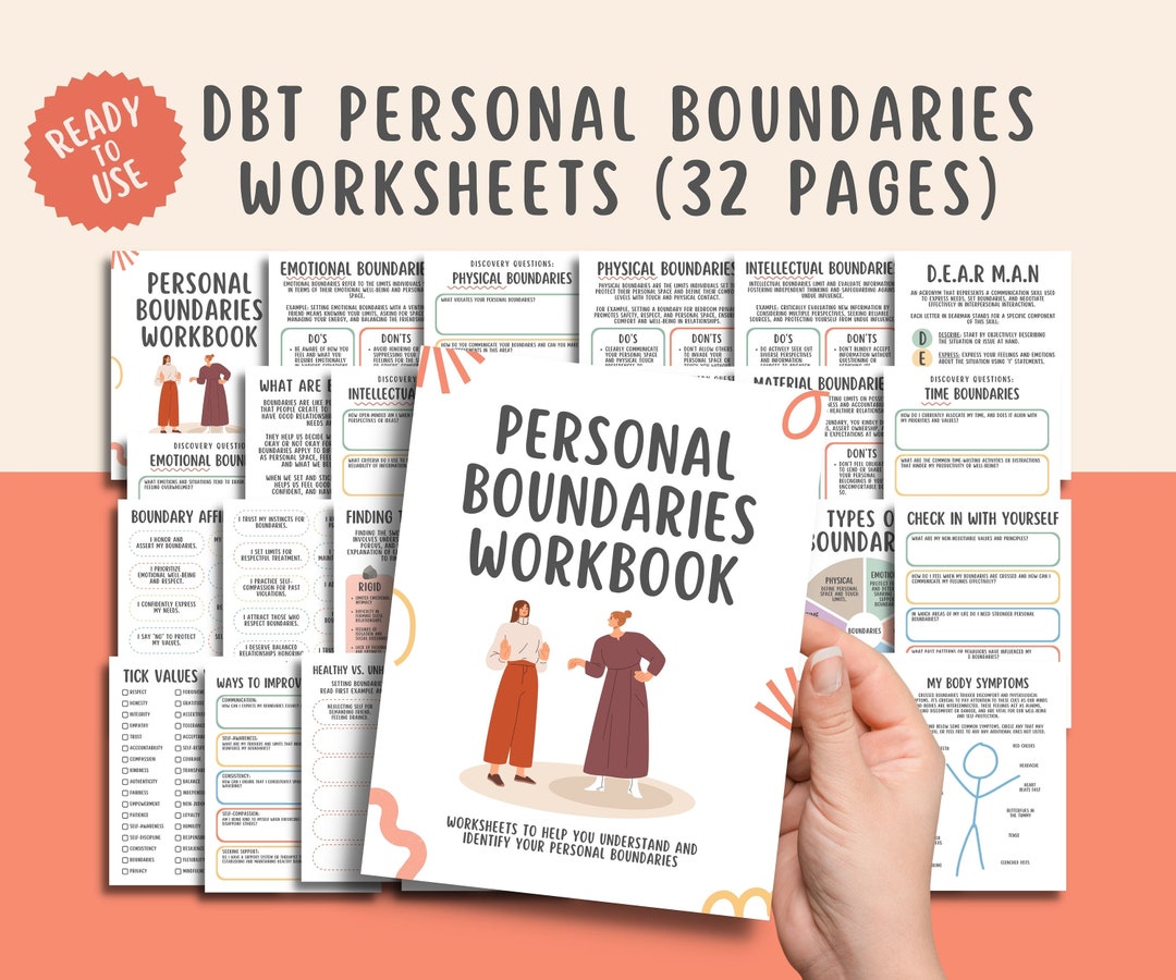 32 Personal Boundaries Worksheets, DBT Therapy Workbook, Healthy Boundary and Selfcare Book