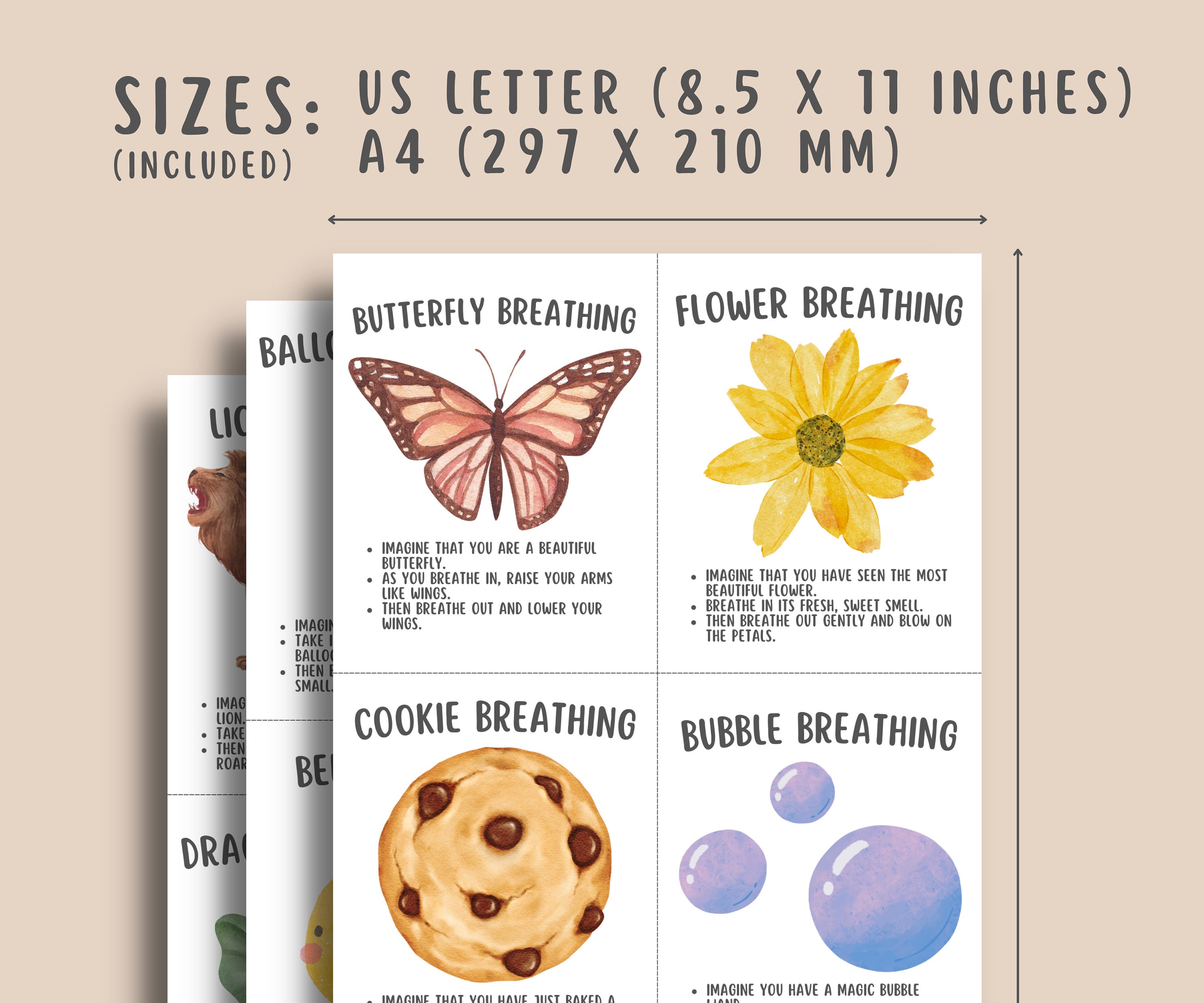20 Mindful Scripted Breathing Cards for Kids Teens, Anxiety Coping ...