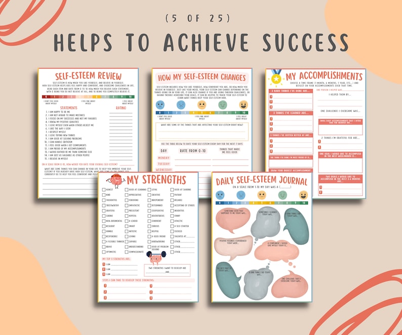 25 Self Esteem Worksheets Printables for Kids Teens, Confidence Mental ...