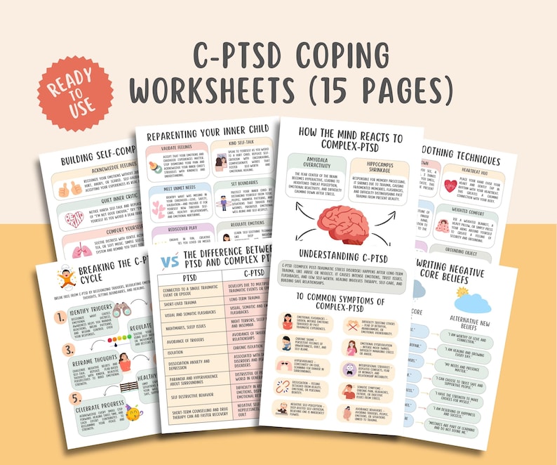 C-PTSD Trauma Healing Worksheets (15 Pages) Complex PTSD, Childhood Trauma, Trauma Processing, Self Compassion, Breaking The C-PTSD Cycle