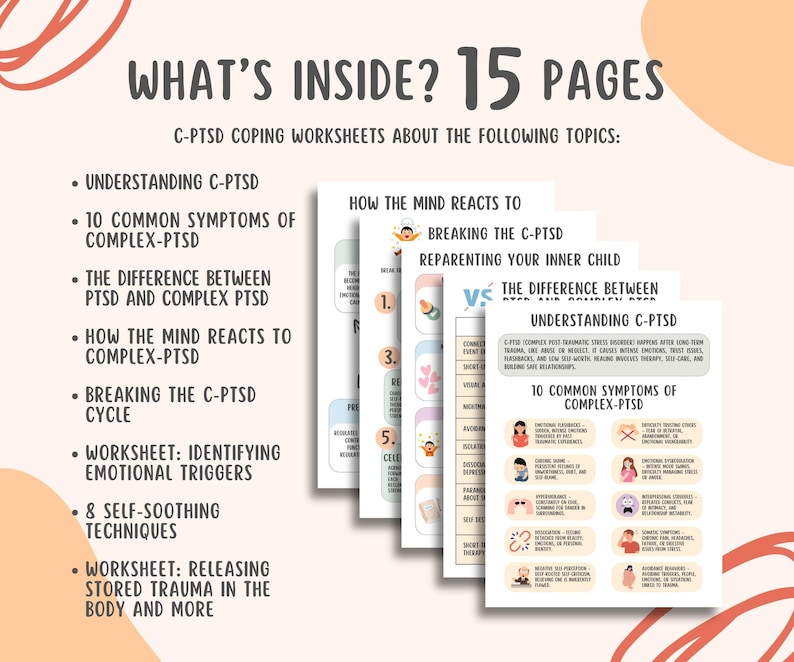 C-PTSD Trauma Healing Worksheets (15 Pages) Complex PTSD, Childhood Trauma, Trauma Processing, Self Compassion, Breaking The C-PTSD Cycle
