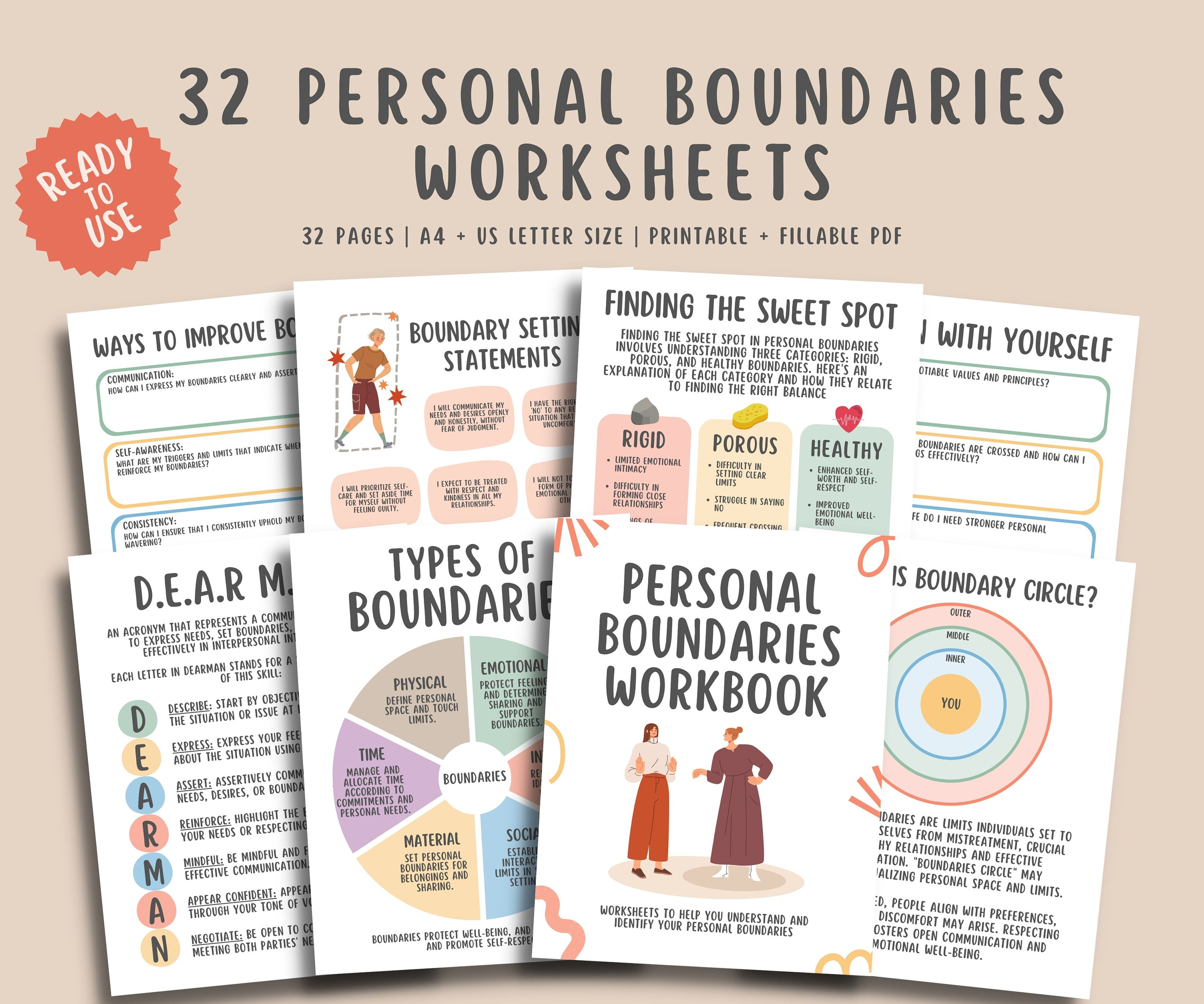 32 Personal Boundaries Worksheets DBT Therapy Workbook Etsy