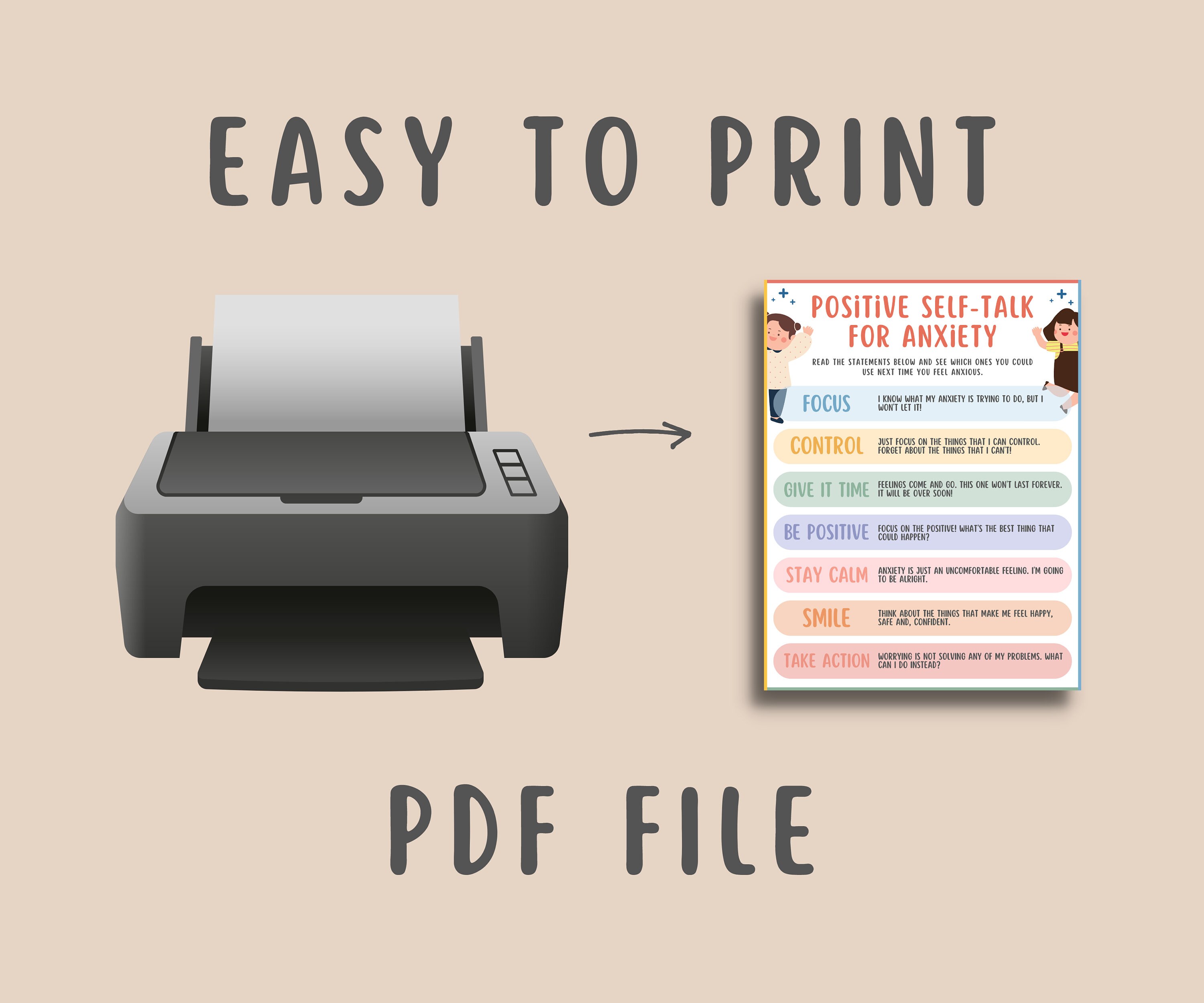 Positive Self Talk Handout For Teens Kids Anxiety Coping Etsy