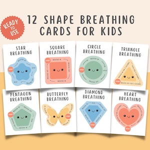 12 Mindful Breathing Shape Cards, Anxiety Coping Calming Corner Tools, Finger Tracing, School Counselor Psychology Aid Grounding Technique