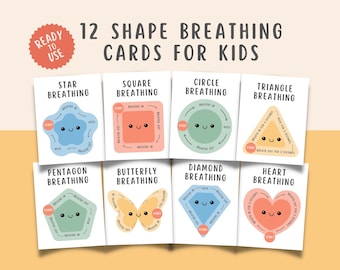12 Mindful Breathing Shape Cards, Anxiety Coping Calming Corner Tools, Finger Tracing, School Counselor Psychology Aid Grounding Technique