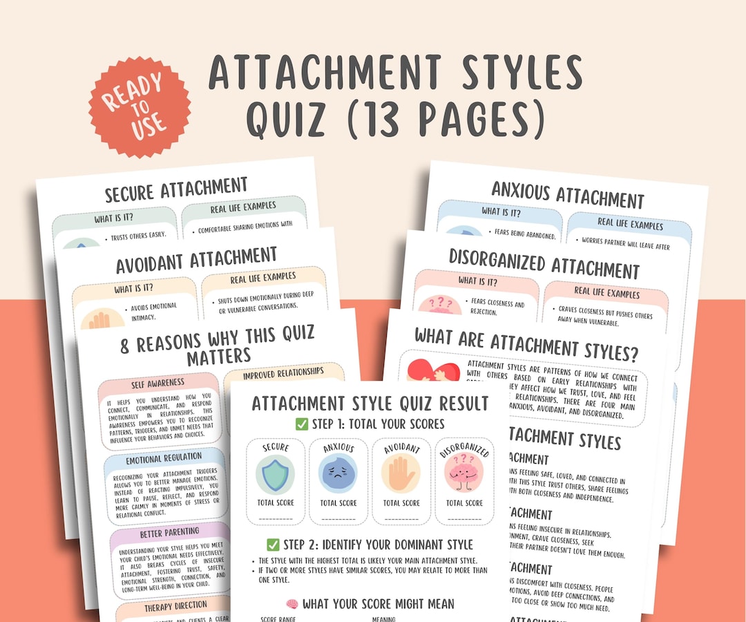 Attachment Styles Quiz (13 Pages), Attachment Theory Test, Relationship ...